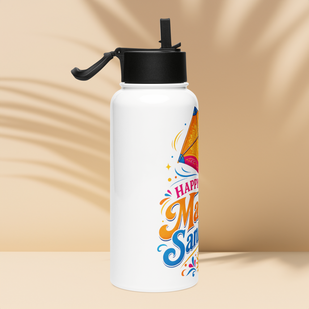 Stainless steel water bottle with a straw lid