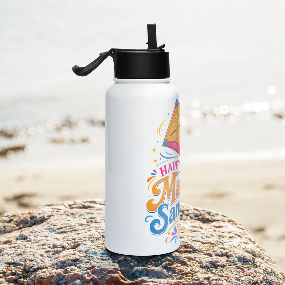 Stainless steel water bottle with a straw lid