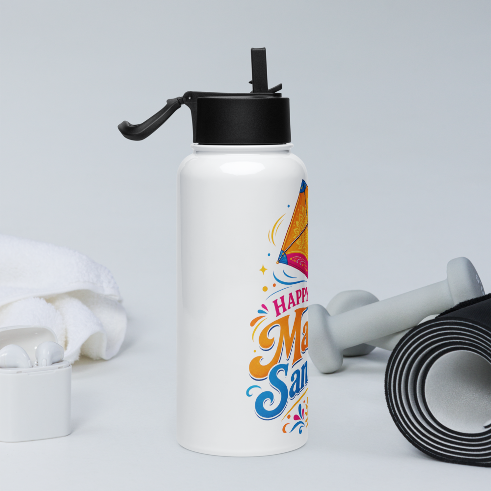 Stainless steel water bottle with a straw lid