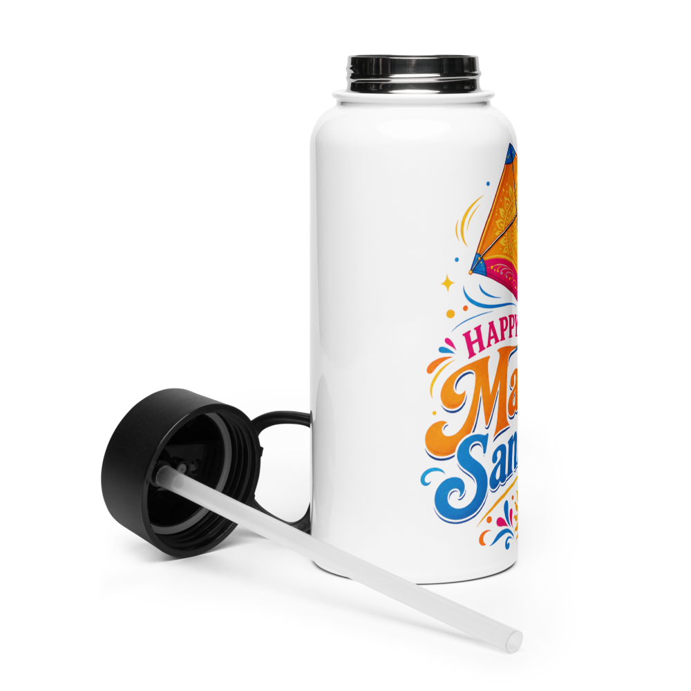 Stainless steel water bottle with a straw lid